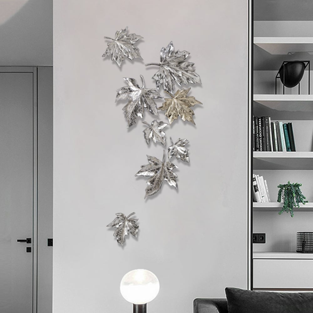 Questions et Réponses pour 8 pièces de décoration murale moderne en métal 3D, feuilles d'érable, or et argent, dans le salon