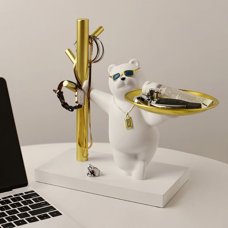 Questions and Answers for Modern White & Gold Resin Bear Decorative Storage Tray Holder Home Desk Animal Ornament
