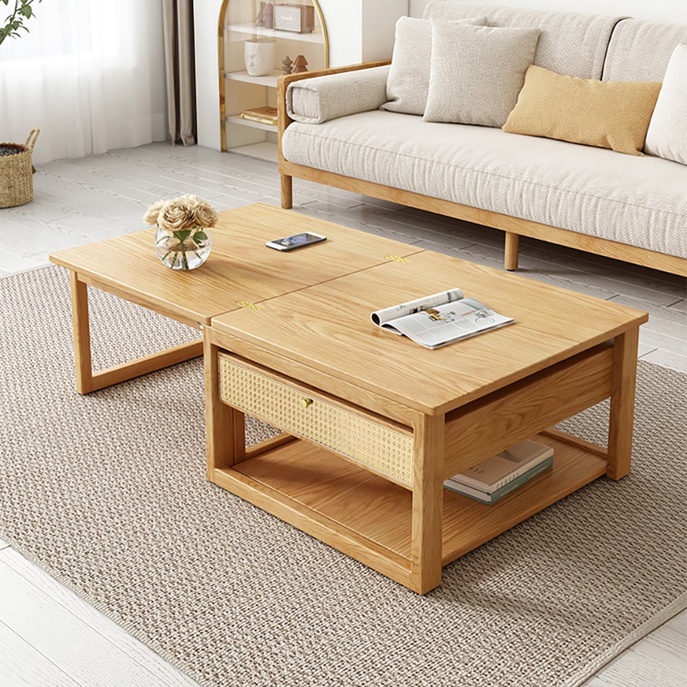 Avaliações de clientes sobre Mesa de centro aninhada dobrável moderna de 52 polegadas em madeira Japandi e rattan