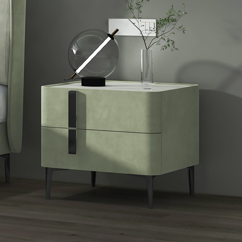 Questions and Answers for Modern Nightstand with Drawers & Sintered Stone Top Freestanding Bedside Table in Green