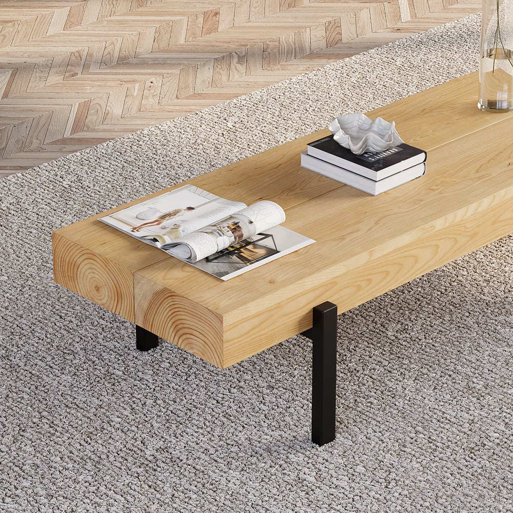 39" Rustic Natural Rectangular Coffee Table Small Narrow Cocktail Table