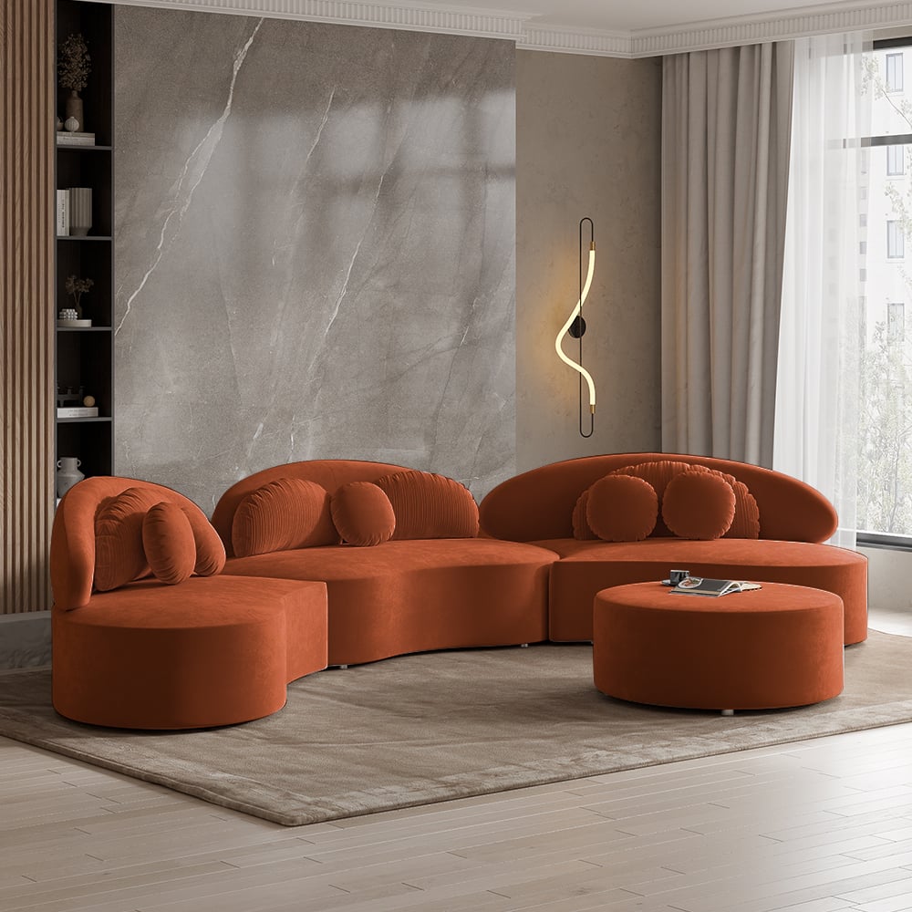 Customer Reviews for 146" 4-Piece Curved Velvet Sectional Sofa with Ottoman & Pillows