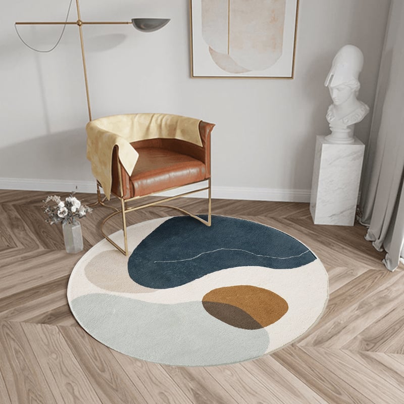 Vragen en antwoorden voor Modern rond vloerkleed van imitatie kasjmier, abstract veelkleurig schilderij, woonkamertapijt