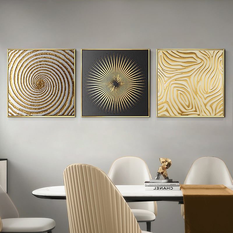 Klantrecensies voor 3-delige glamoureuze vierkante wanddecoratieset abstracte kunst op canvas met frame in goud en zwart