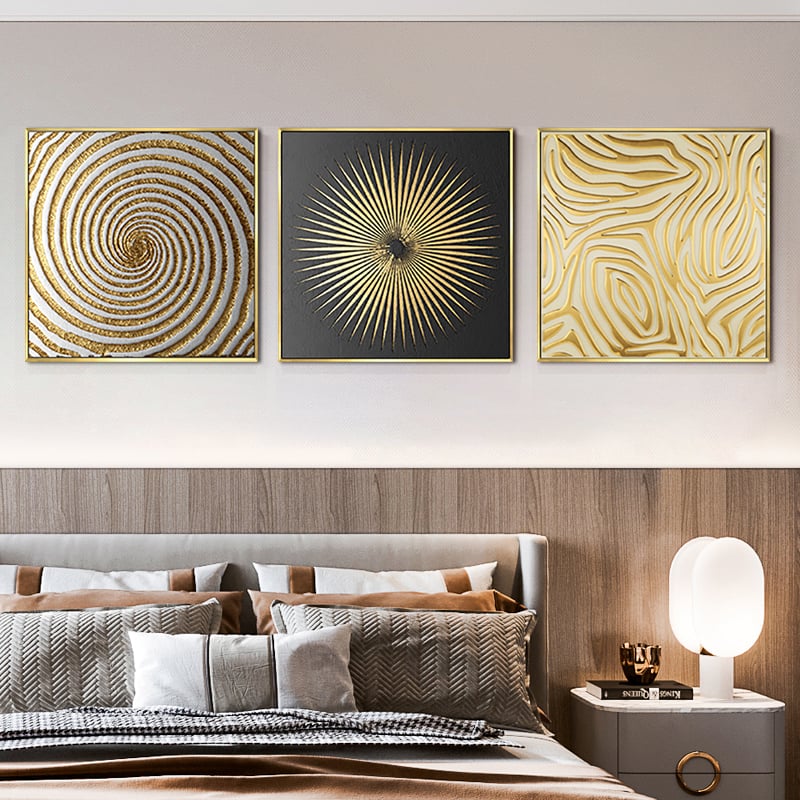 Klantrecensies voor 3-delige glamoureuze vierkante wanddecoratieset abstracte kunst op canvas met frame in goud en zwart