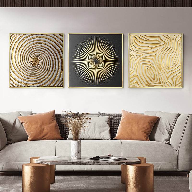 Klantrecensies voor 3-delige glamoureuze vierkante wanddecoratieset abstracte kunst op canvas met frame in goud en zwart