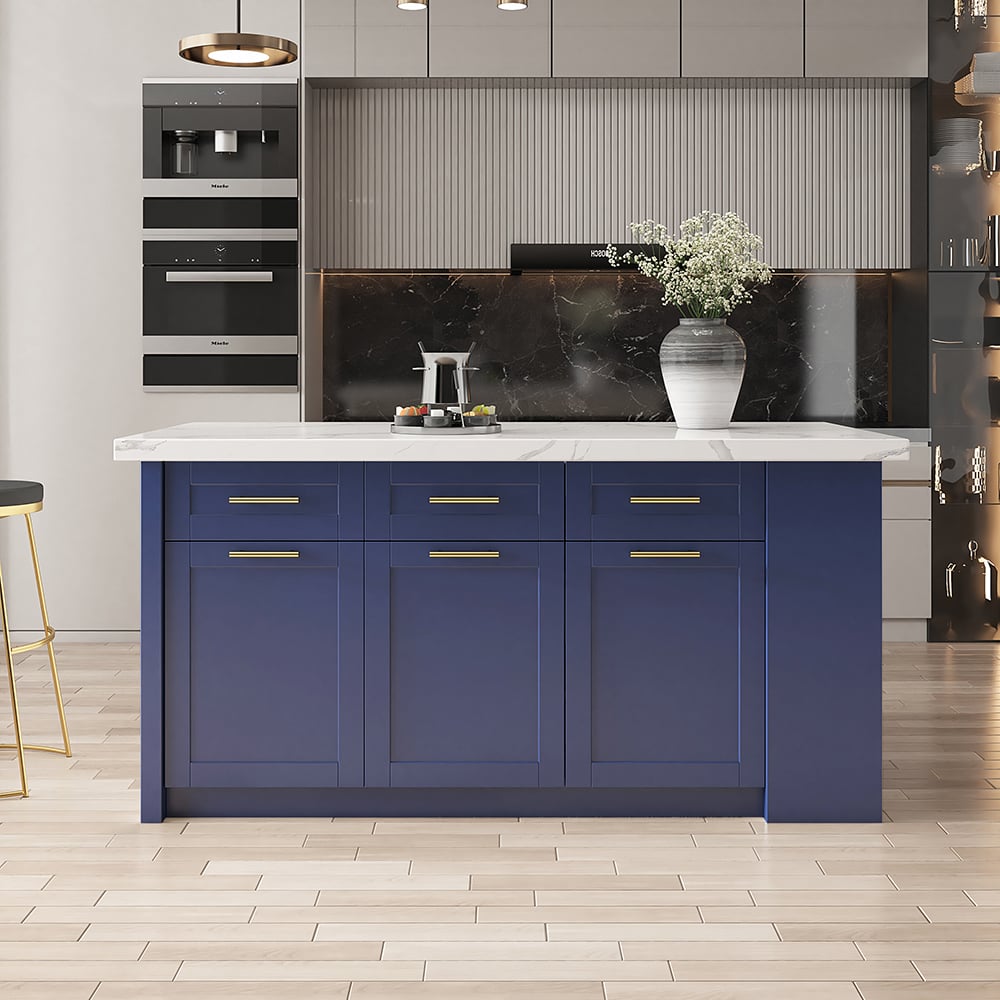 Customer Reviews for Modern blue kitchen island with laminate finish and multiple storage