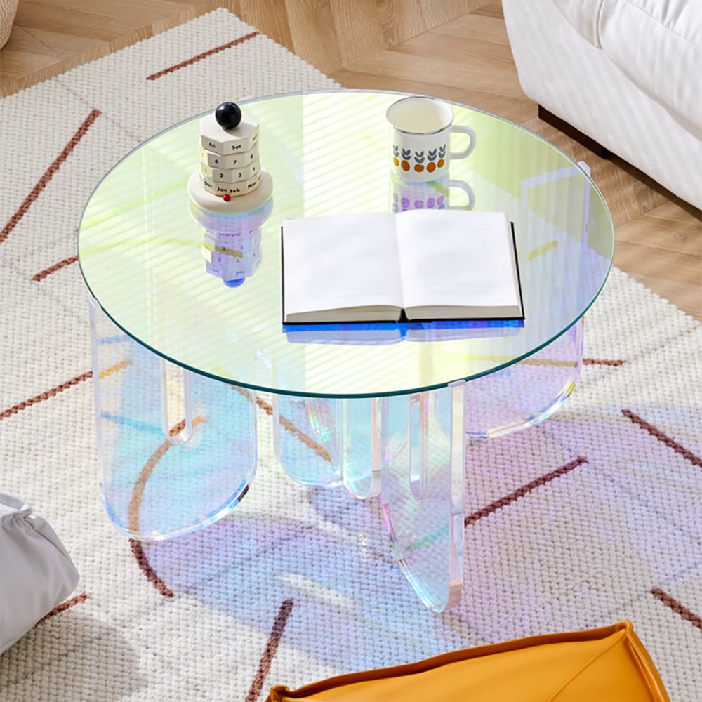 Avis Clients sur Table basse ronde à la mode en acrylique transparent irisé au design moderne