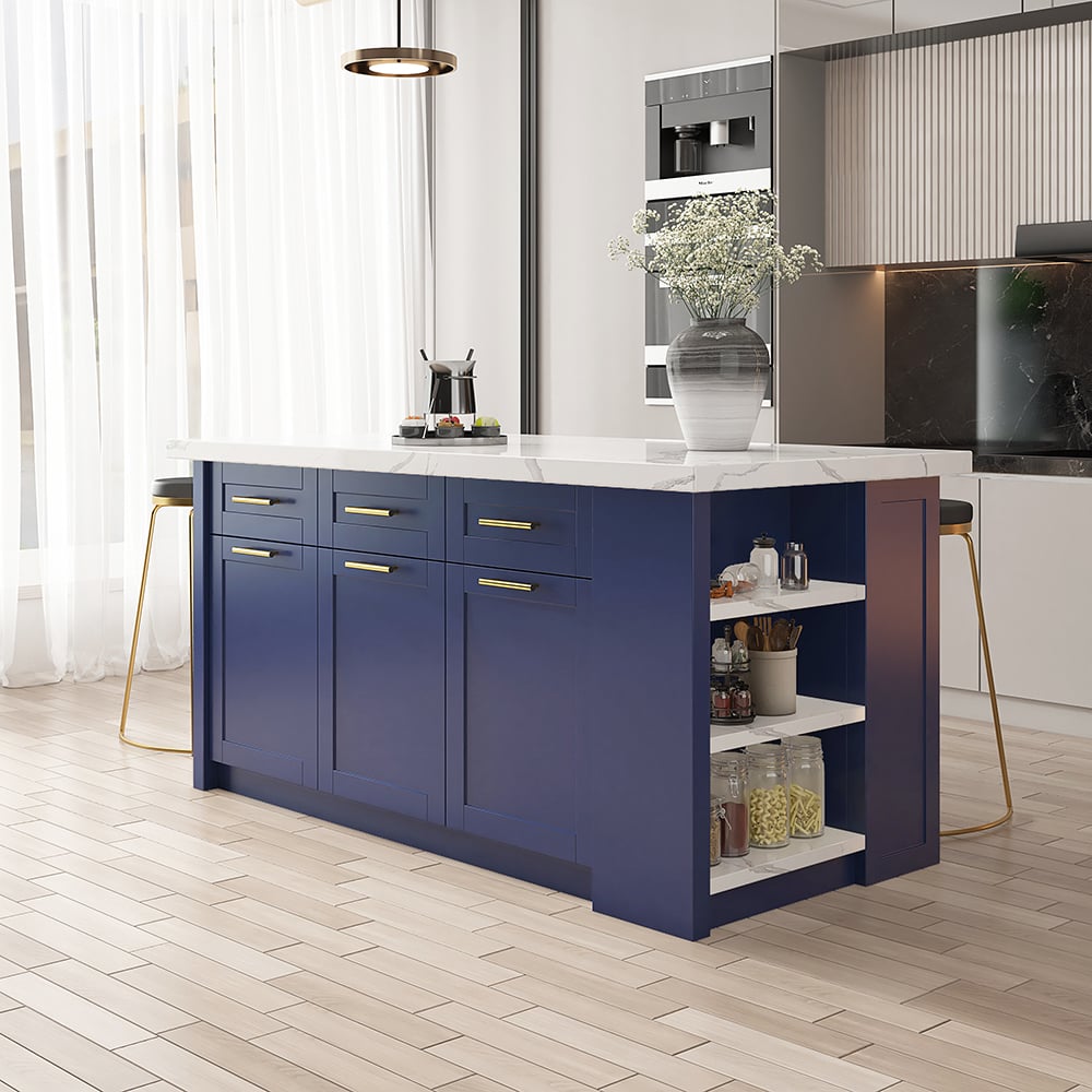 Customer Reviews for Modern blue kitchen island with laminate finish and multiple storage