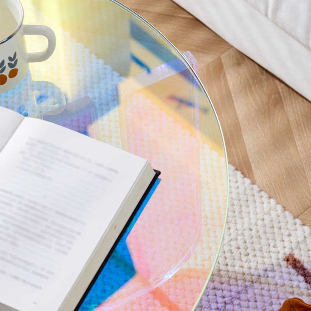 Avis Clients sur Table basse ronde à la mode en acrylique transparent irisé au design moderne