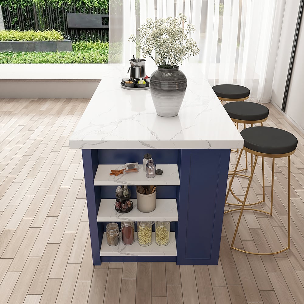 Customer Reviews for Modern blue kitchen island with laminate finish and multiple storage