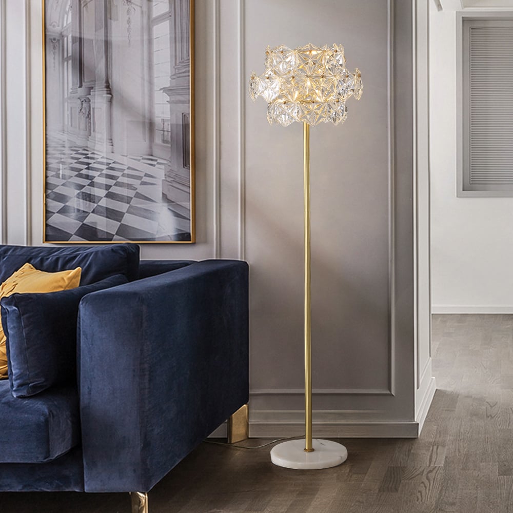Customer Reviews for Glam 3-Light Gold Plug-in Brass Standing Floor Lamp with Marble Base for Living Room
