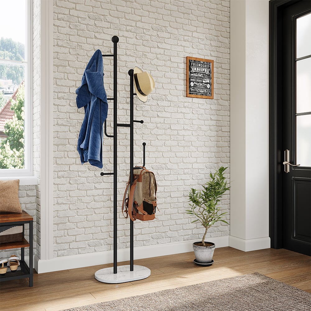 Customer Reviews for 400mm Modern Entryway Freestanding Coat Rack Metal 7 Hooks Marble Base in Black