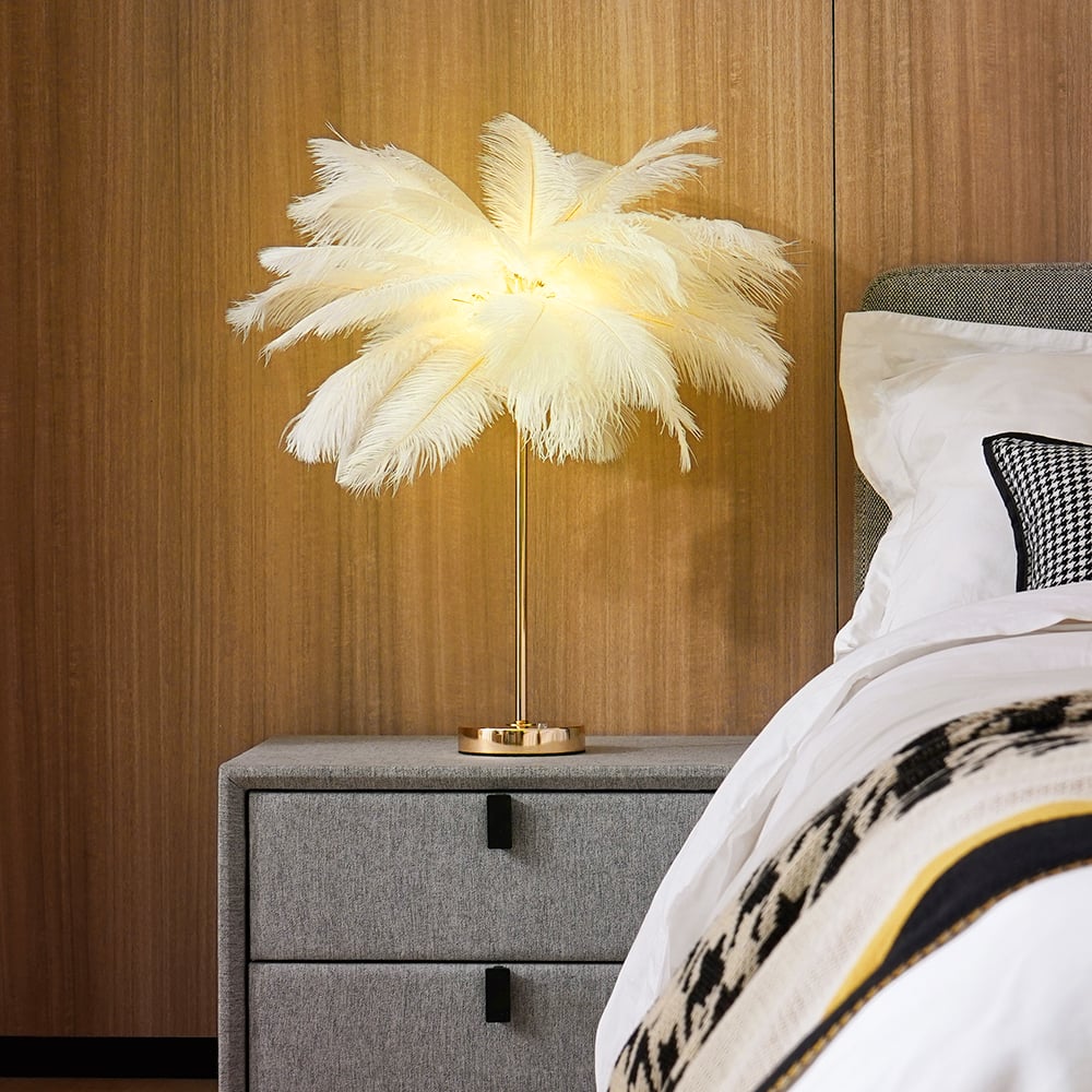 Questions and Answers for Loftus Art Deco Gold Portable Table Lamp with White Feather USB Charging & Dimmable