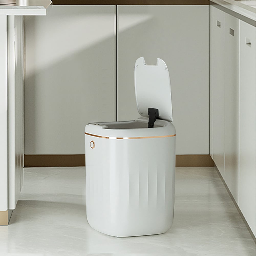 Automatic Touchless Motion Sensor Trash Can White Smart Garbage Can for Bathroom Kitchen