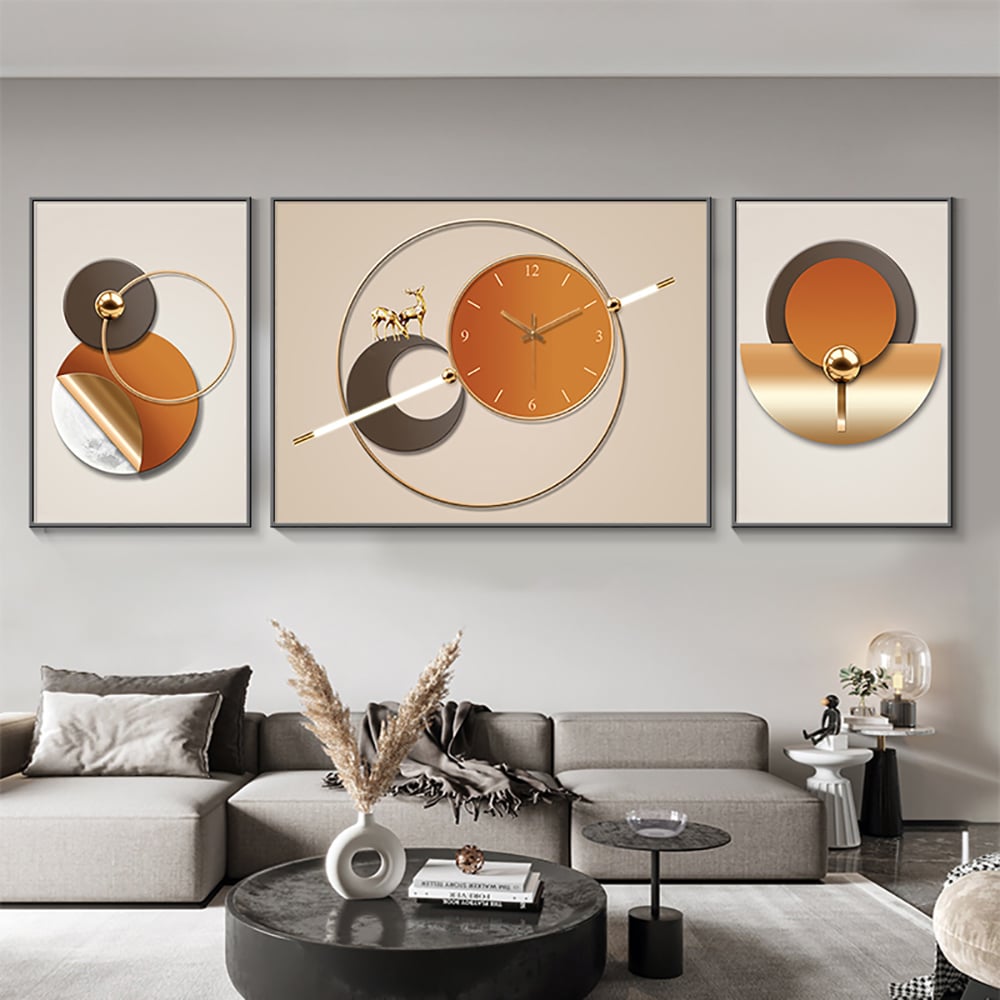 Recensioni dei clienti per Orologio da parete geometrico da 3 pezzi, set di decorazioni moderne su tela con cornice in alluminio