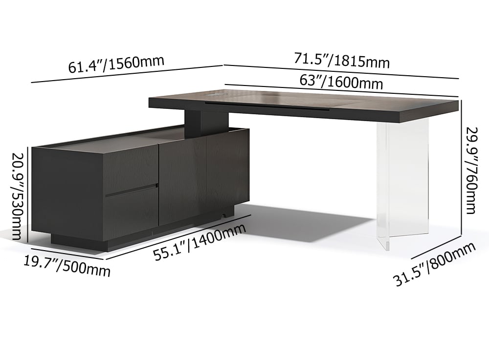 Set Modern Black L-Shape Standing Desk & Leather Office Desk Chair Set Khaki (71.5") weights dimensions image