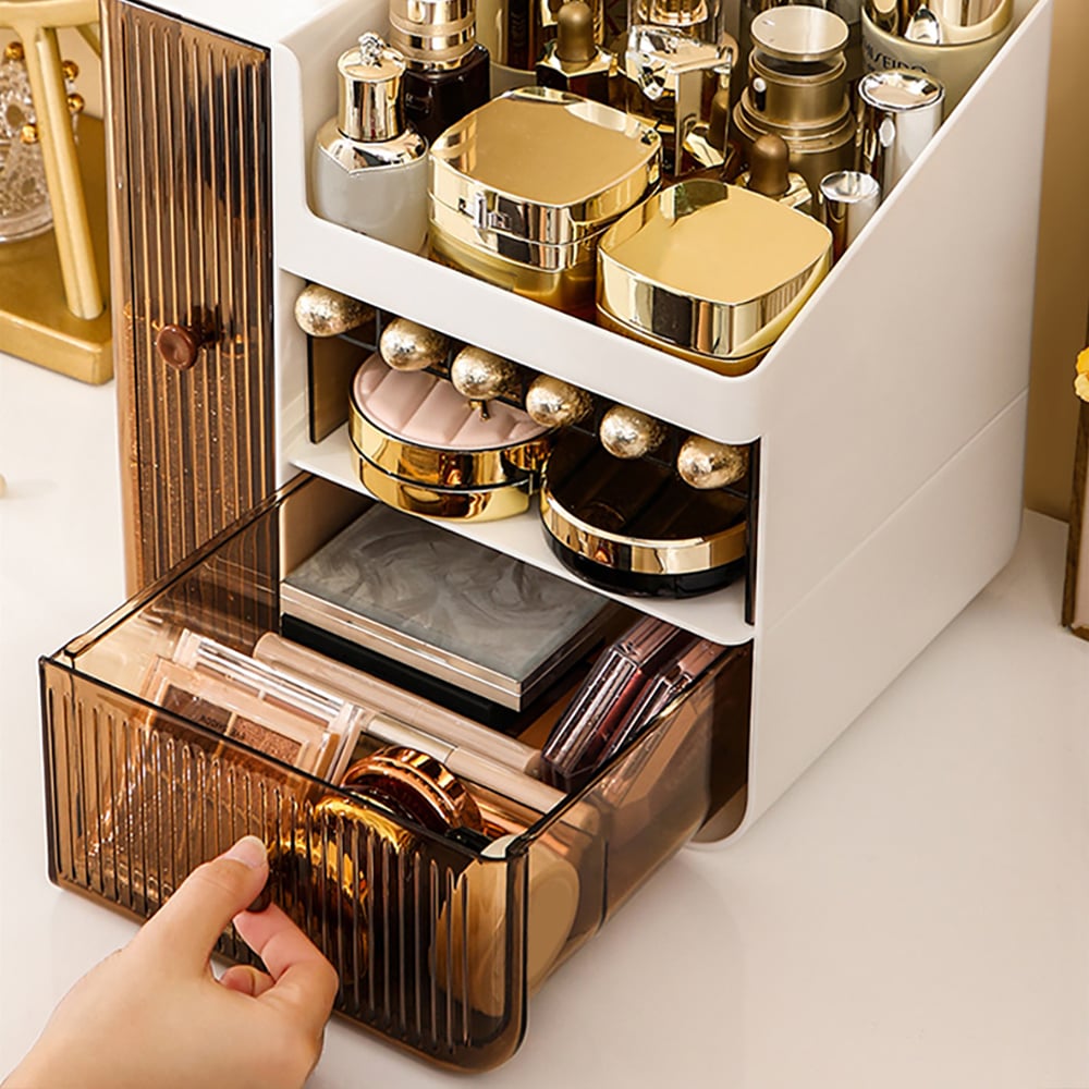 Questions and Answers for Makeup Organizer Desk Storage Display Box with 2 Drawers in White