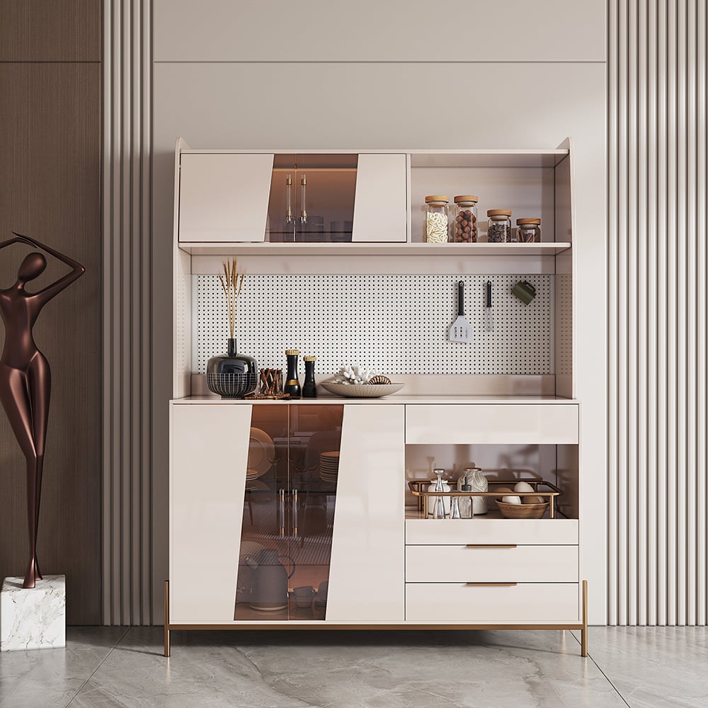 Questions and Answers for Dolawn 1450mm Light Khaki Freestanding Kitchen Pantry Hutch Tall Storage Doors & Shelf