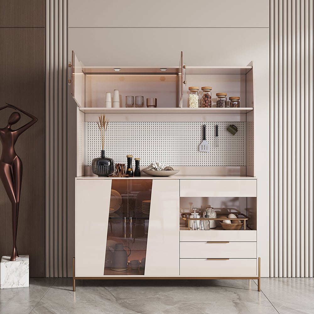 Questions and Answers for Dolawn 1450mm Light Khaki Freestanding Kitchen Pantry Hutch Tall Storage Doors & Shelf