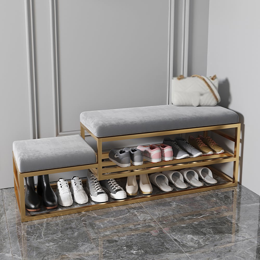 Avis Clients sur Banc de couloir moderne avec rangement pour chaussures, banc rembourré en velours, gris