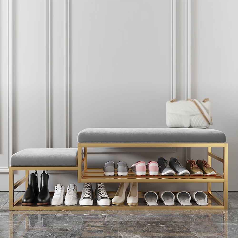 Avis Clients sur Banc de couloir moderne avec rangement pour chaussures, banc rembourré en velours, gris