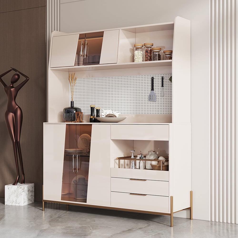Questions and Answers for Dolawn 1450mm Light Khaki Freestanding Kitchen Pantry Hutch Tall Storage Doors & Shelf