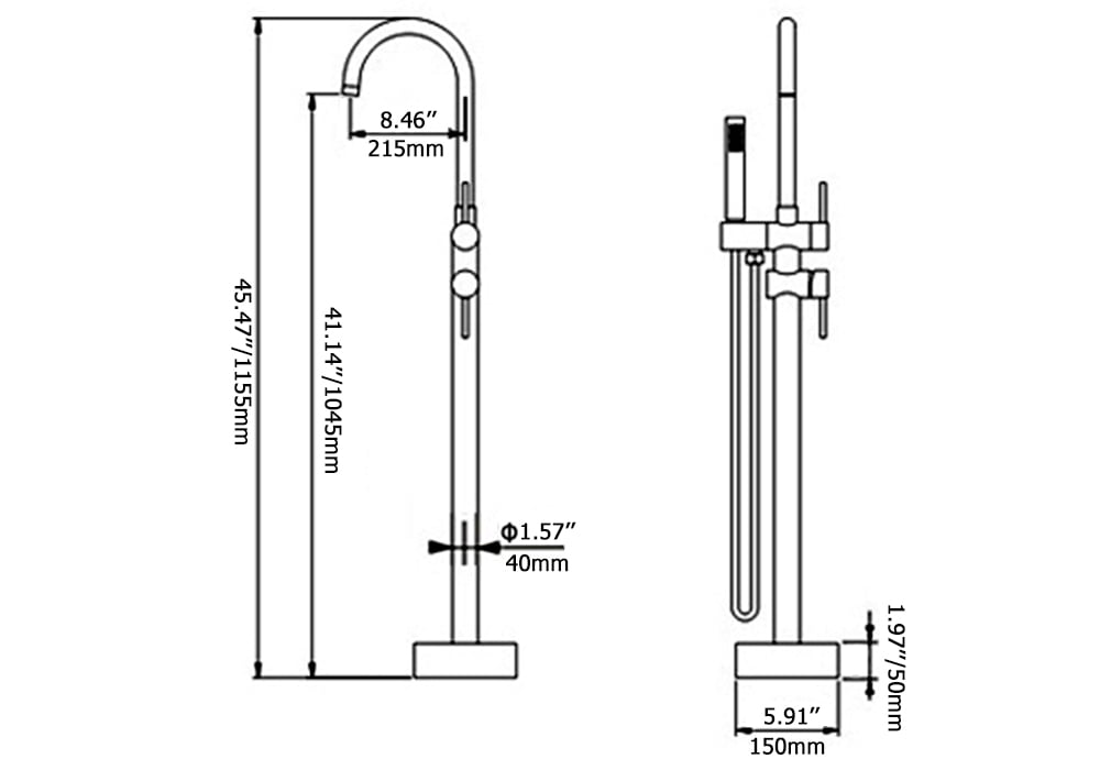 Brewst Modern Brushed Nickel Freestanding Bathtub Faucet Hand Shower Solid Brass weights dimensions image