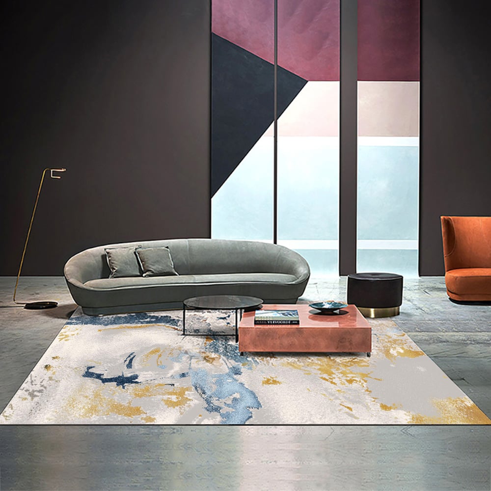 Klantrecensies voor 1600 mm x 2300 mm modern abstract vloerkleed in rechthoekig decoratief tapijt in blauw en goud