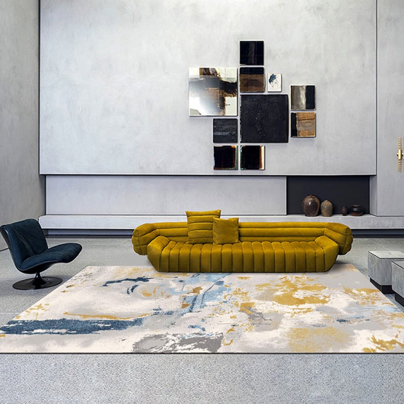 Klantrecensies voor 1600 mm x 2300 mm modern abstract vloerkleed in rechthoekig decoratief tapijt in blauw en goud