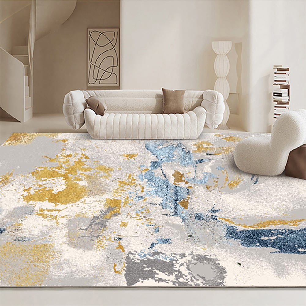 Klantrecensies voor 1600 mm x 2300 mm modern abstract vloerkleed in rechthoekig decoratief tapijt in blauw en goud