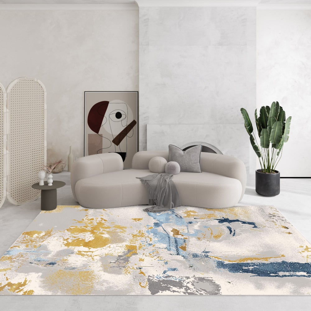 Klantrecensies voor 1600 mm x 2300 mm modern abstract vloerkleed in rechthoekig decoratief tapijt in blauw en goud