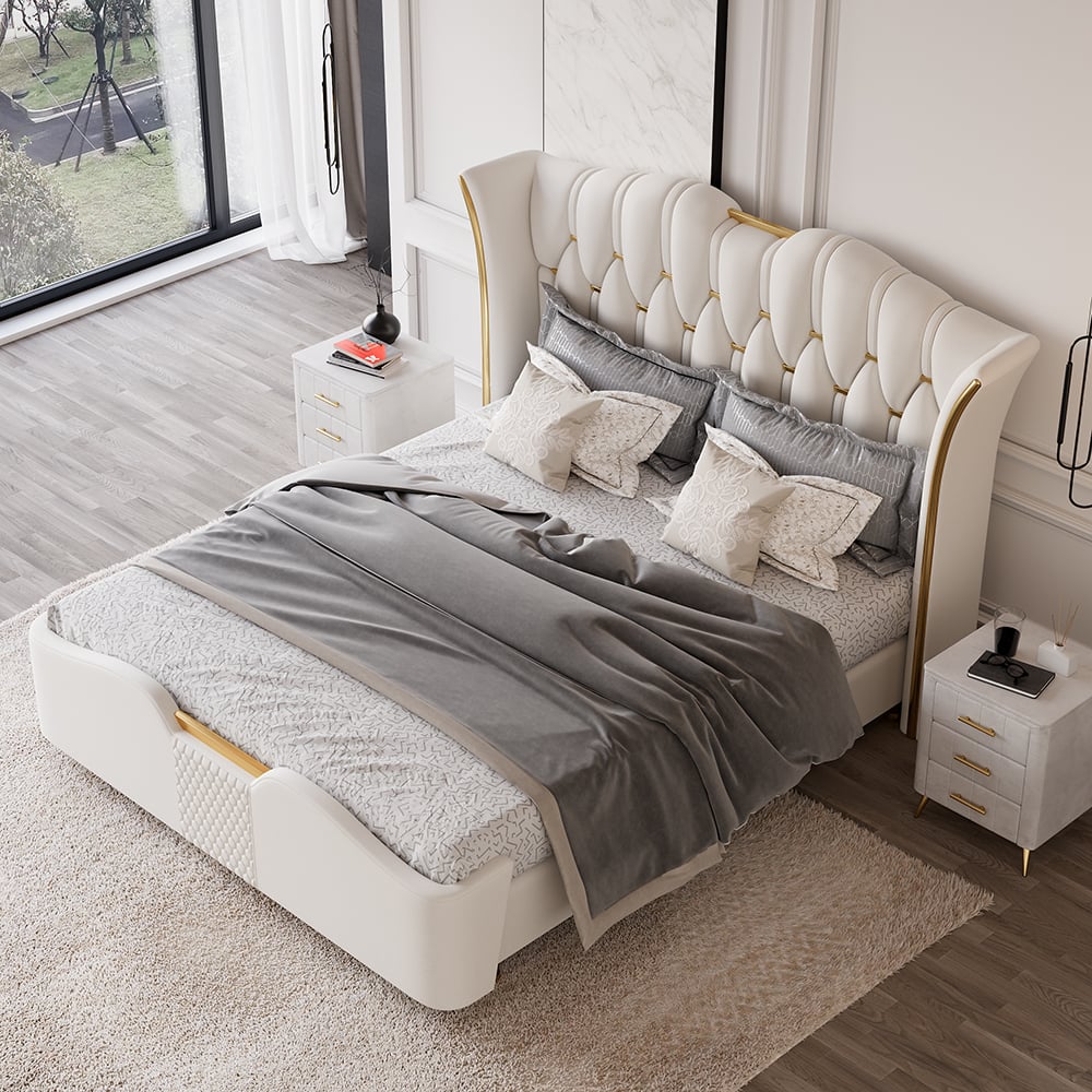 Customer Reviews for King Size Upholstered Bed Frame with Tufted Wingback Headboard