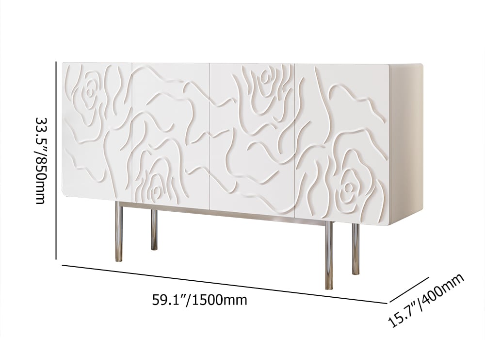 59" White Sideboard Buffet with Doors Modern Carved Credenza Adjustable Shelves weights dimensions image