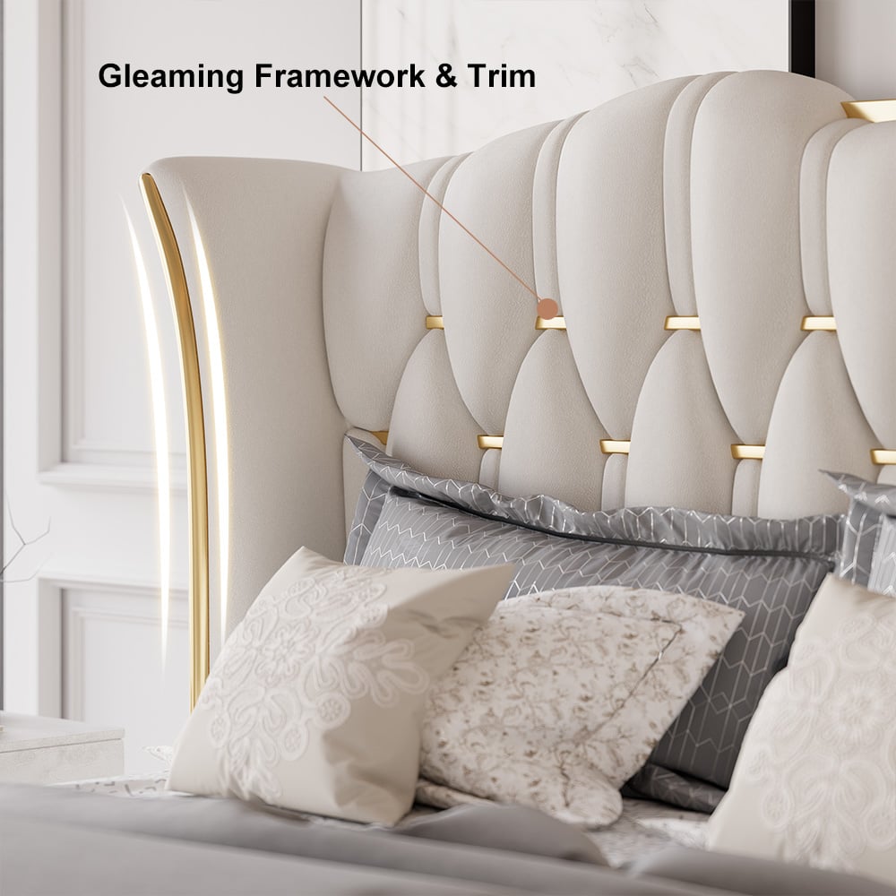 Barrel White Fluted Nightstand & King Size Upholstered Bed Frame with Tufted Headboard Barrel White Fluted Nightstand & King Size Upholstered Bed Frame with Tufted Headboard window image