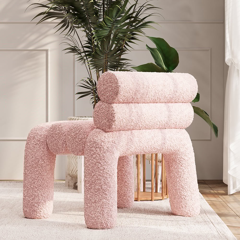 Pink Boucle Accent Chair - Thumbnail 4