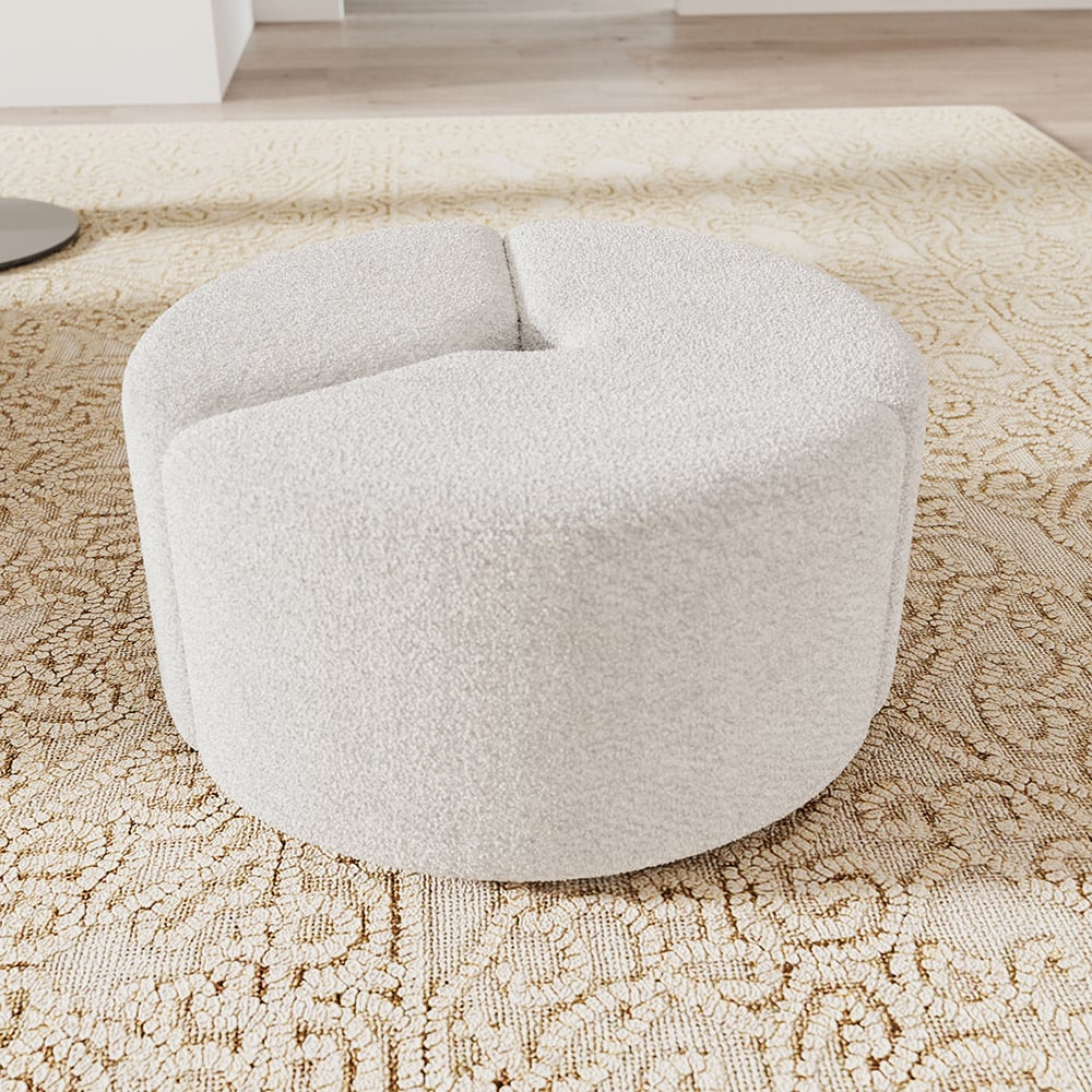 Questions and Answers for 22.8''Dia Modern White Cream Boucle Ottoman Pouf Coffee Table Ottoman Cloud Foot Stool