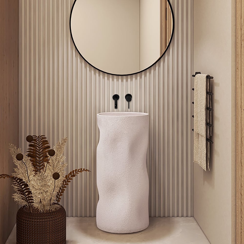 Questions and Answers for 860mm Japandi Style Stone Resin Freestanding Bathroom Sink, Beige