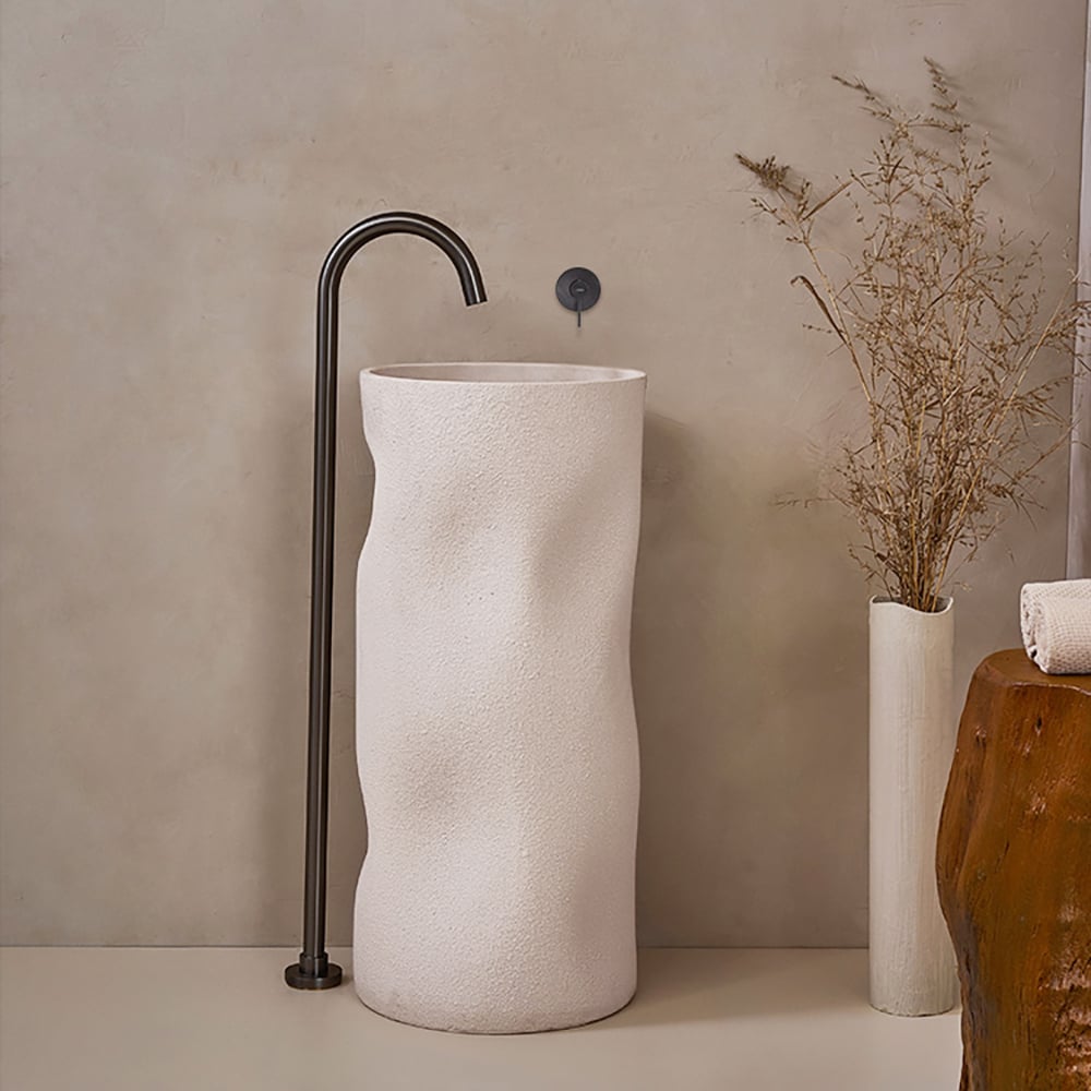 Questions and Answers for 860mm Japandi Style Stone Resin Freestanding Bathroom Sink, Beige