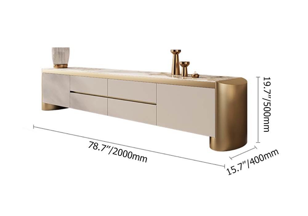 Modern 78.7" Off White & Gold TV Stand Sintered Stone Top with Storage for TVs up to 75" weights dimensions image