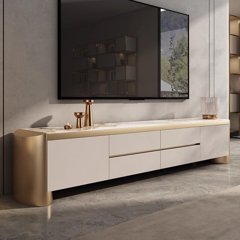 Klantrecensies voor Modern tv-meubel van 2000 mm in crèmewit met gesinterd stenen blad en opbergruimte