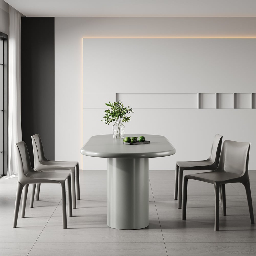 Questions et Réponses pour Table de salle à manger ovale gris béton de 2000 mm pour 8 personnes, table de salle à manger avec socle