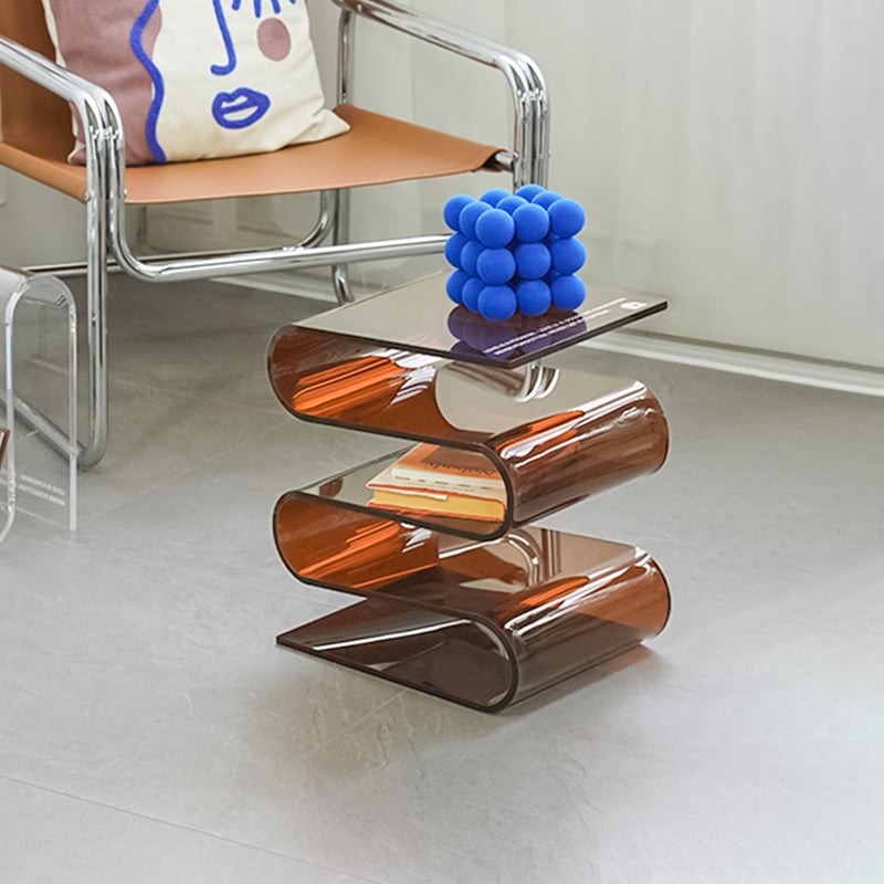 Questions and Answers for Acrylic End Table Tea Brown with Storage Wavy Shape Side Table