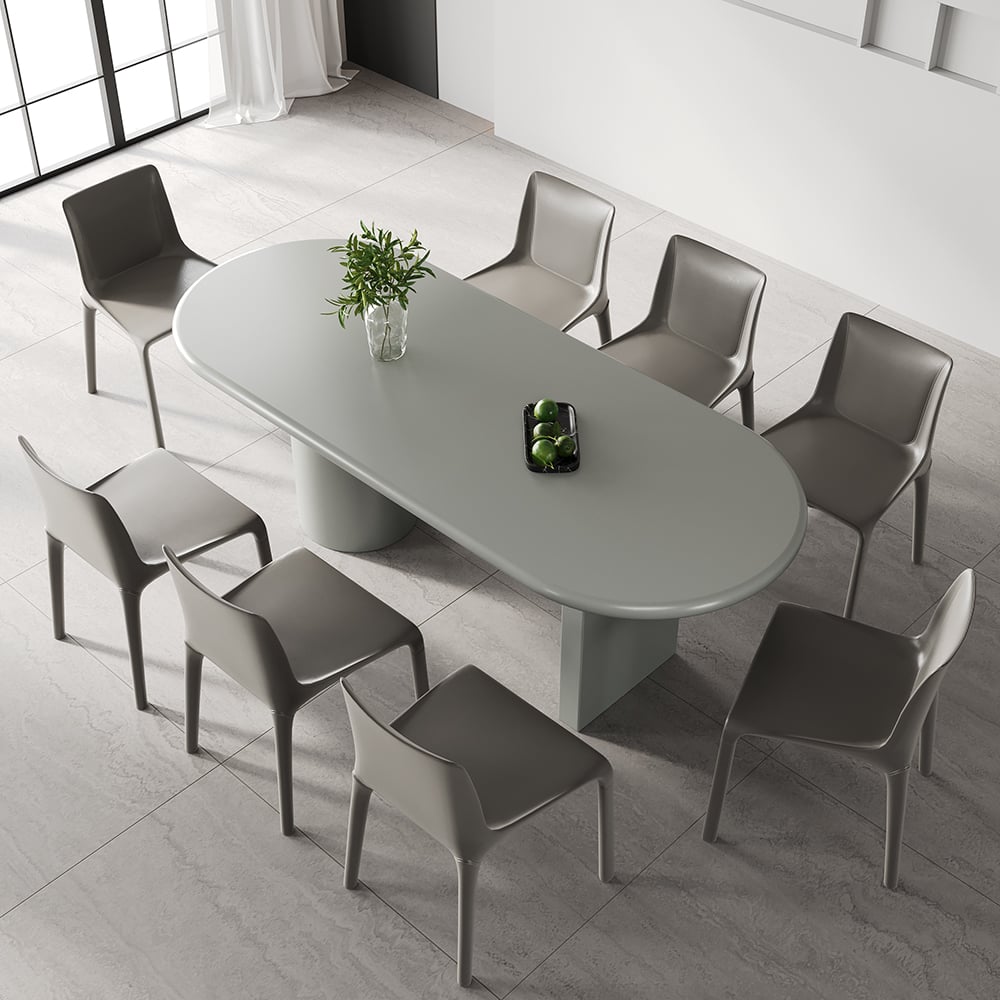 Questions et Réponses pour Table de salle à manger ovale gris béton de 2000 mm pour 8 personnes, table de salle à manger avec socle