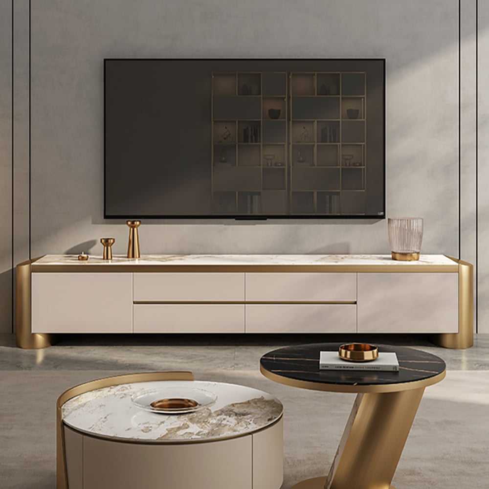 Klantrecensies voor Modern tv-meubel van 2000 mm in crèmewit met gesinterd stenen blad en opbergruimte