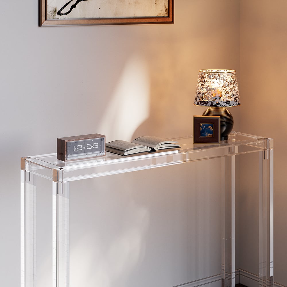 Avis Clients sur 1200mm Savea Console en Acrylique Transparent avec Plateau en Verre