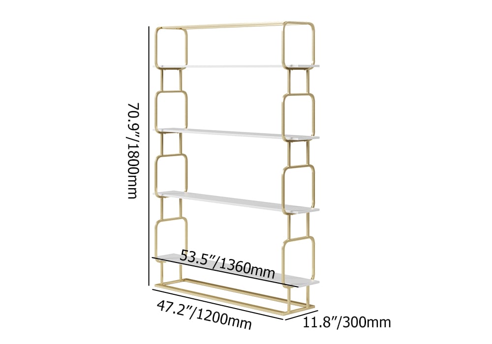 70.9" Modern White Tall Freestanding Wooden Office 4 Shelves Etagere Bookcase in Gold  weights dimensions image