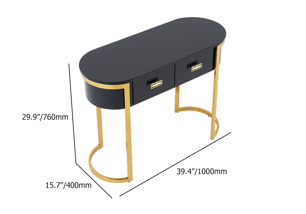 39.4" Black Modern Console Table with Drawers and Double Stainless Steel Sled weights dimensions image