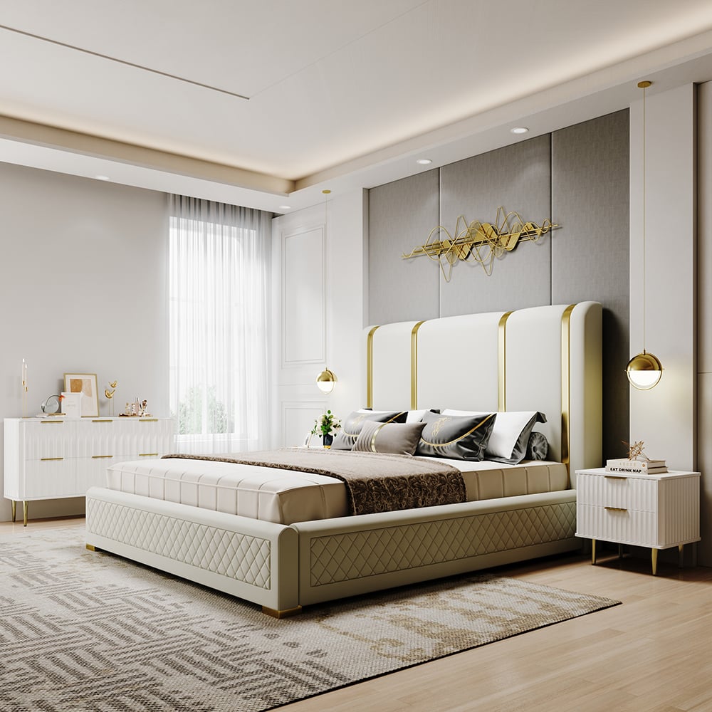 Questions and Answers for Modern White Nightstand with 2 Drawers Bedside Table with Gold Legs