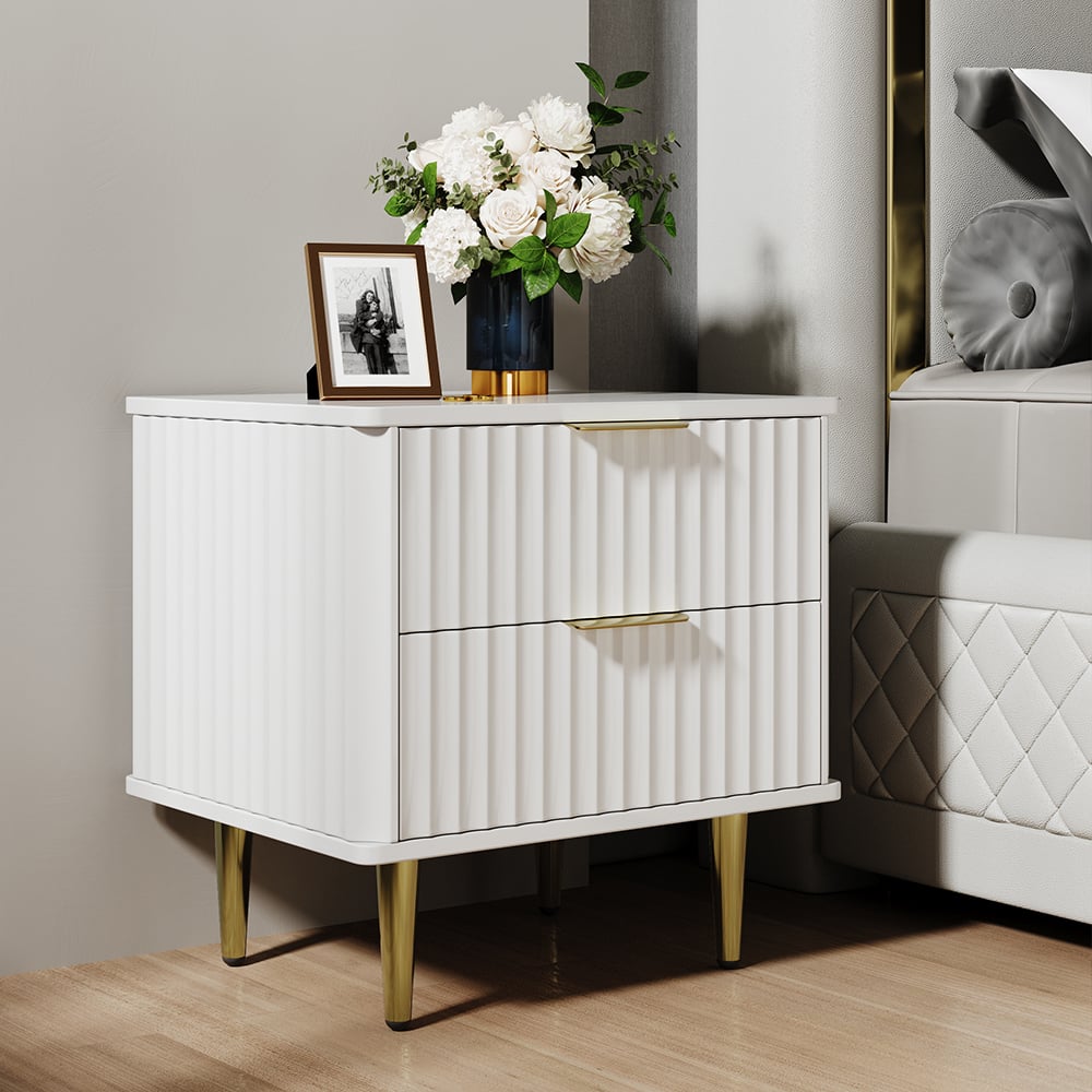 Questions and Answers for Modern White Nightstand with 2 Drawers Bedside Table with Gold Legs